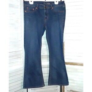 Source of Wisdom Women's Blue Jeans Size 14 Flared Bottom Slight Puckering